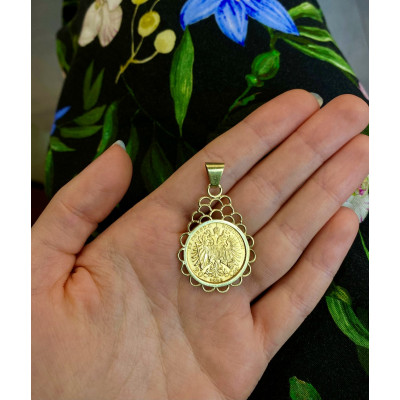Gold pendant with gold coin - twenty corona of Franz Joseph I. , year 1893