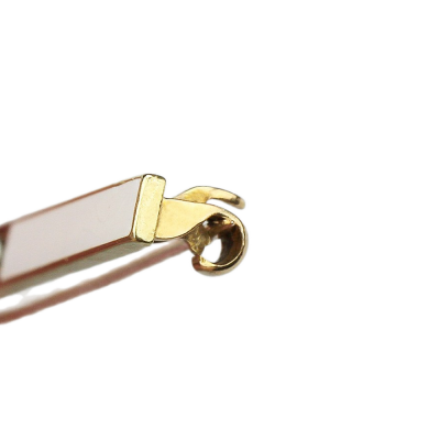 Gold bar brooch with enamel and seed pearls