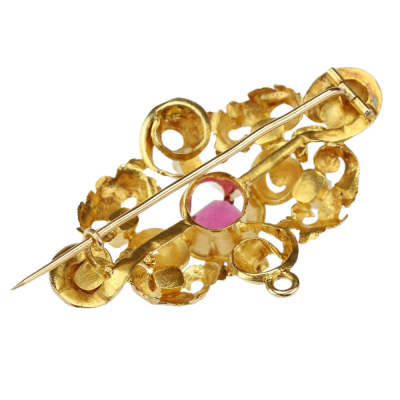 Zlatá druhorokoková brož s drahými kameny