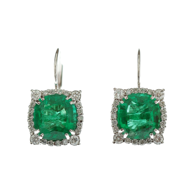Gold earrings with emeralds and diamonds