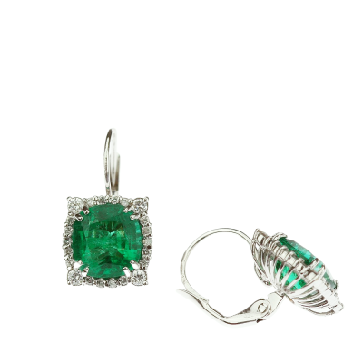 Gold earrings with emeralds and diamonds