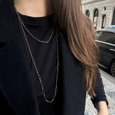 Long niello silver chain - 143 cm