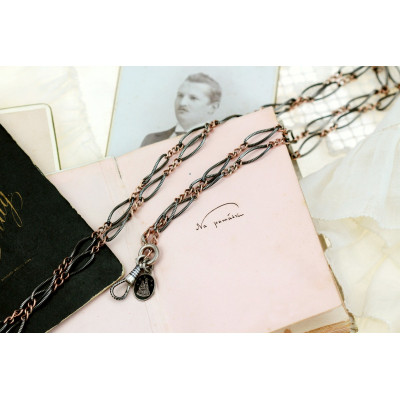 Long niello silver chain - 143 cm