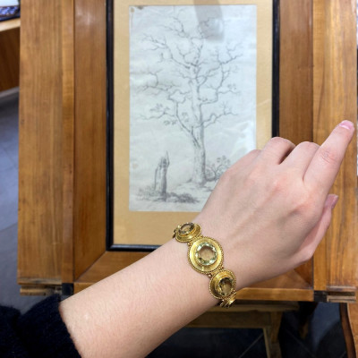 Etruscan revival gold bracelet with citrines – 1870s