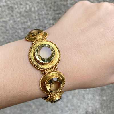 Etruscan revival gold bracelet with citrines – 1870s
