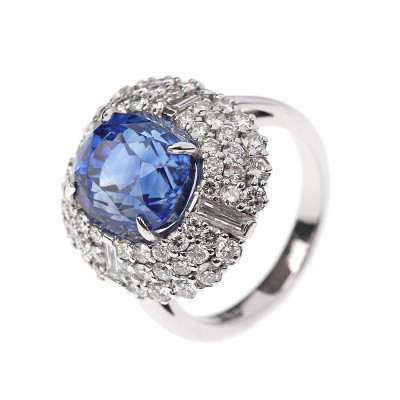 Zlatý prsten se safírem 8,27 ct a diamanty