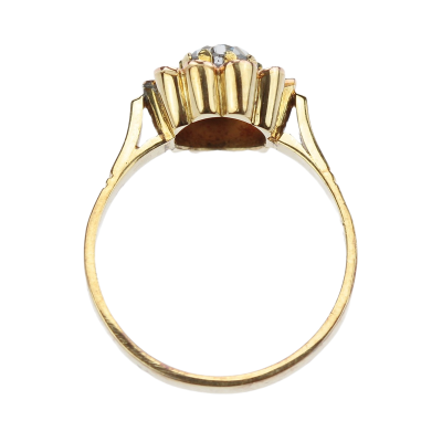 Flower shaped blue paste gold ring