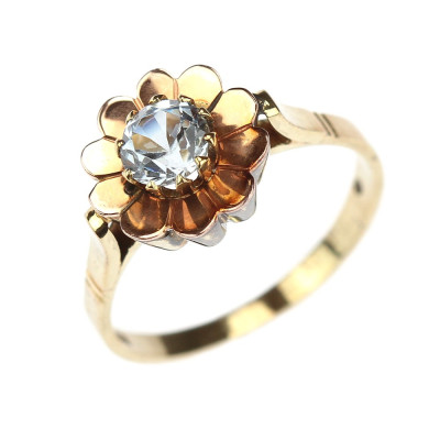 Flower shaped blue paste gold ring