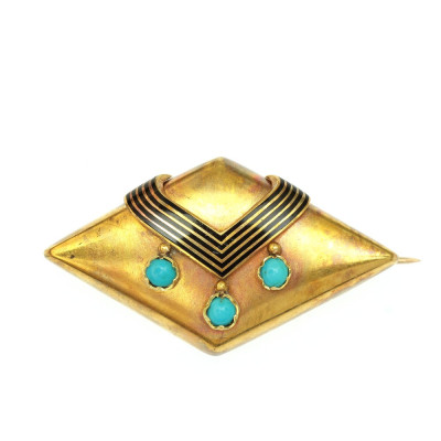 Austro-Hungarian gold brooch with turquoise and black enamel