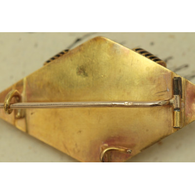 Austro-Hungarian gold brooch with turquoise and black enamel
