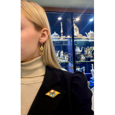 Austro-Hungarian gold brooch with turquoise and black enamel