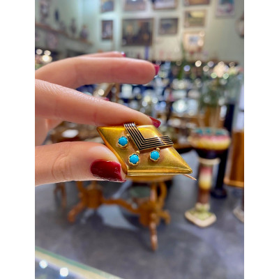 Austro-Hungarian gold brooch with turquoise and black enamel