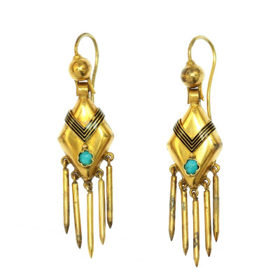 Austro-Hungarian gold earrings with turquoise and enamel