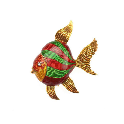 Gold brooch with enamel – fish