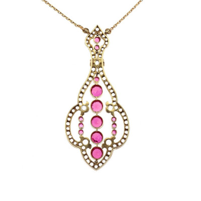 SOLD - Gold necklace with leucosaphires and synthetic rubies