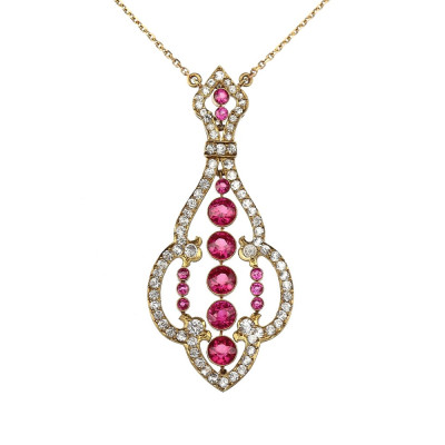 PRODÁNO - Zlatý kolier s leukosafíry a syntetickými rubíny