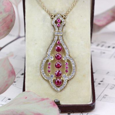 SOLD - Gold necklace with leucosaphires and synthetic rubies