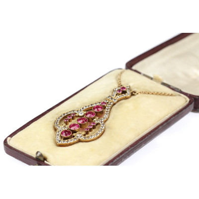 SOLD - Gold necklace with leucosaphires and synthetic rubies