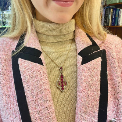 SOLD - Gold necklace with leucosaphires and synthetic rubies