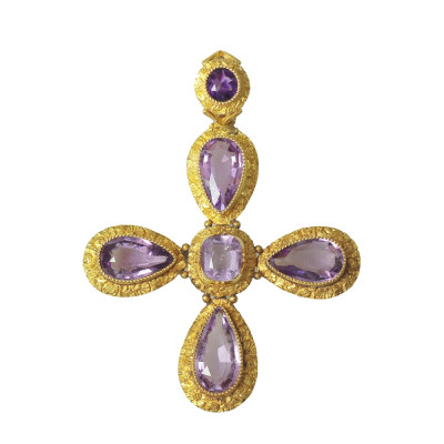 PRODÁNO - Zlatý kříž s ametysty - přibližně 1820-1840
