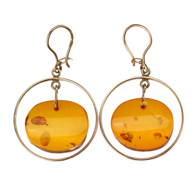 Růžovozlaté náušnice s jantarem