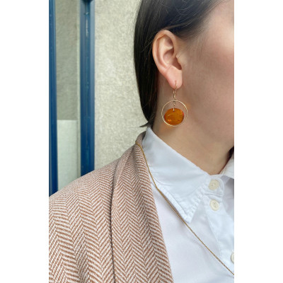 Růžovozlaté náušnice s jantarem