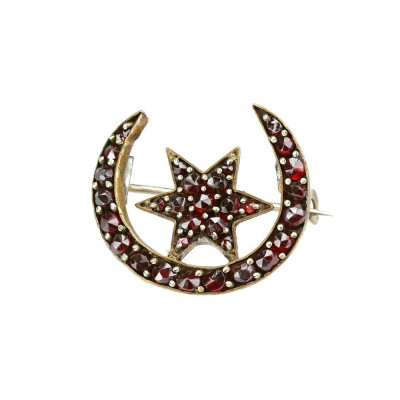 Brož s českými granáty - měsíc s hvězdou