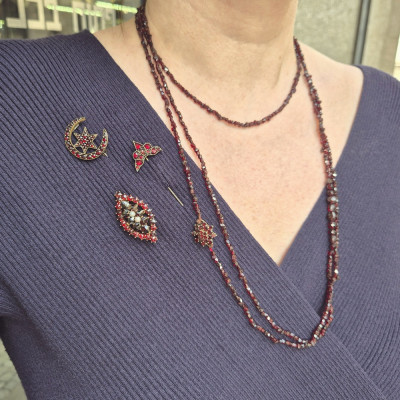 Star and moon bohemian garnet brooch