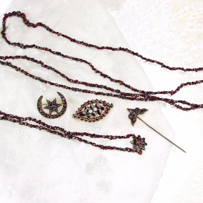 Star and moon bohemian garnet brooch