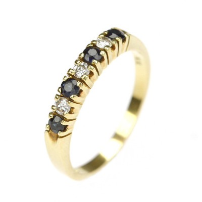 Zlatý prsten se safíry a diamanty