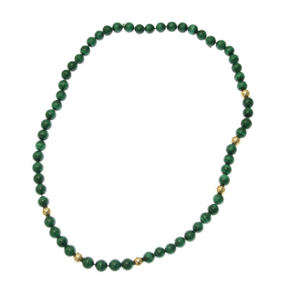 Malachite necklace with gold beads