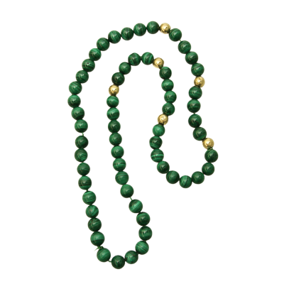 Malachitové korále se zlatými prvky