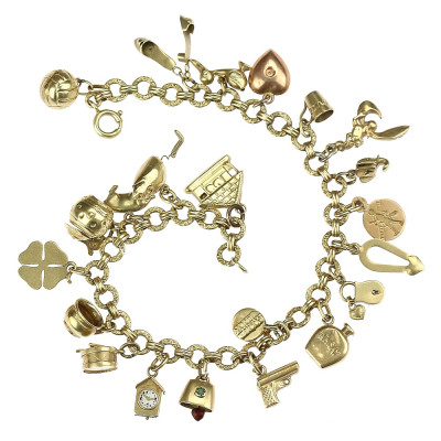 Gold bracelet with 22 charms, Czechoslovakia, 1930s - 20 cm