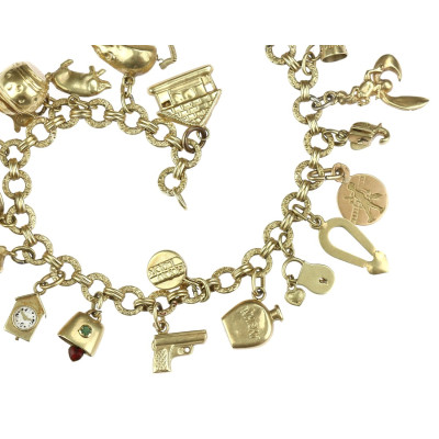 Prvorepublikový zlatý náramek s přívěsky - 20 cm