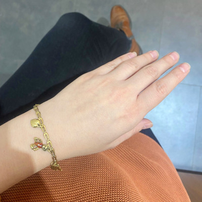 Zlatý náramek se zvířátky a srdíčky - 19,5 cm