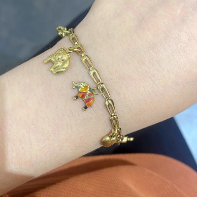 Zlatý náramek se zvířátky a srdíčky - 19,5 cm