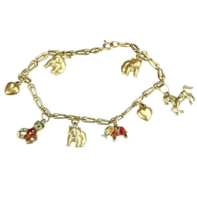 Gold bracelet with animal and heart charms - 19,5 cm