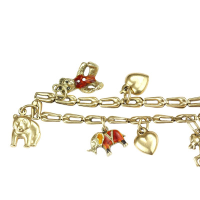 Zlatý náramek se zvířátky a srdíčky - 19,5 cm