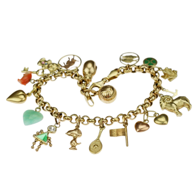 Gold bracelet with 18 charms - 18,5 cm