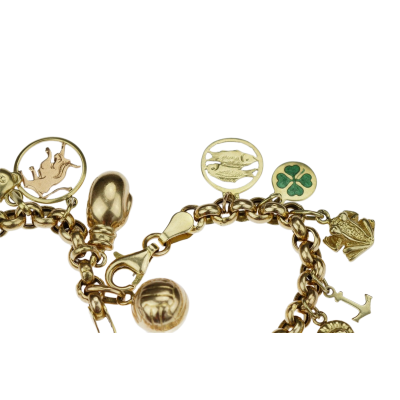 Gold bracelet with 18 charms - 18,5 cm
