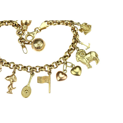 Gold bracelet with 18 charms - 18,5 cm