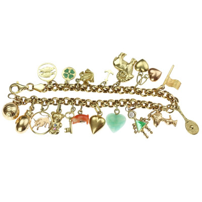 Gold bracelet with 18 charms - 18,5 cm