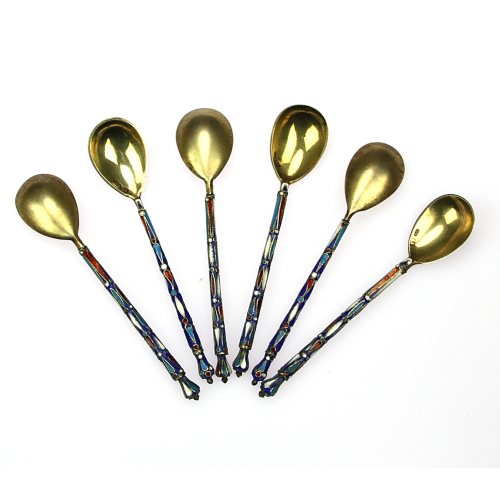 Cloisonné enamel silver spoons