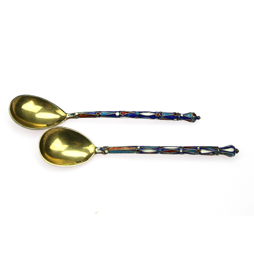 Cloisonné enamel silver spoons
