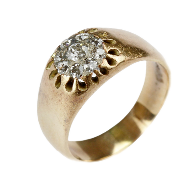 Masivní zlatý prsten s diamanty starého brusu