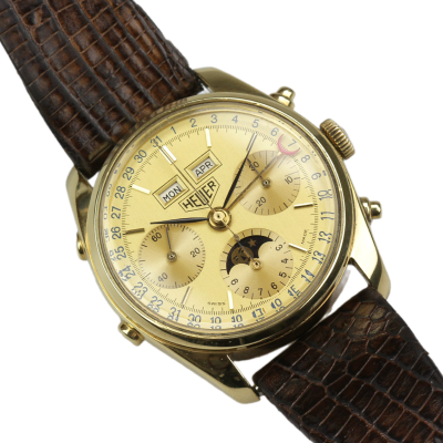 Zlaté náramkové hodinky - Heuer Carrera "Golden Hours"