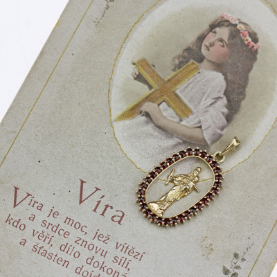 Silver garnet Virgin Mary pendant