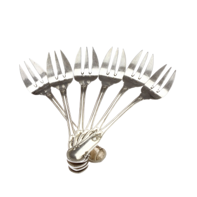 Stříbrné vidličky na ústřice - Belgie, Delheid Frères
