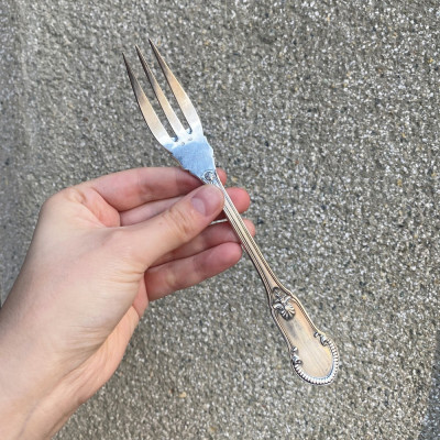 Stříbrná vidlička na ryby - Belgie, Delheid Frères