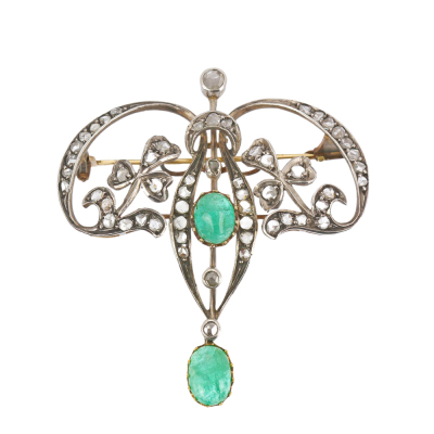 Belle Époque brooch with diamonds and emeralds